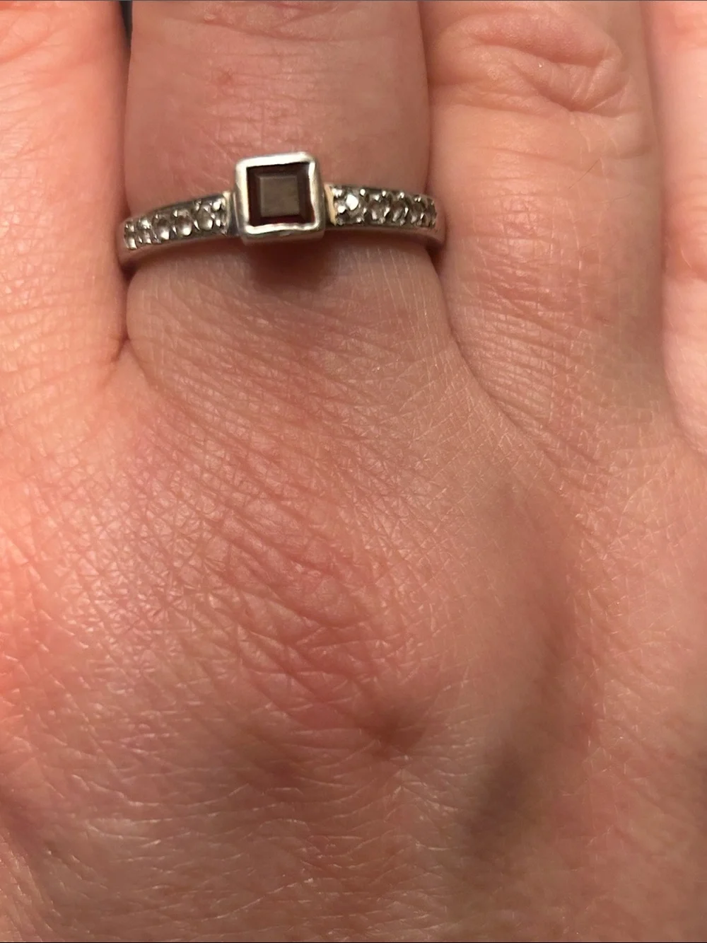 Vintage Sterling Silver Garnet Square-Cut Ring with Pavé Accents